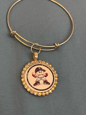 Gold-Tone Baseball Charm Bangle Bracelet - Red Accent